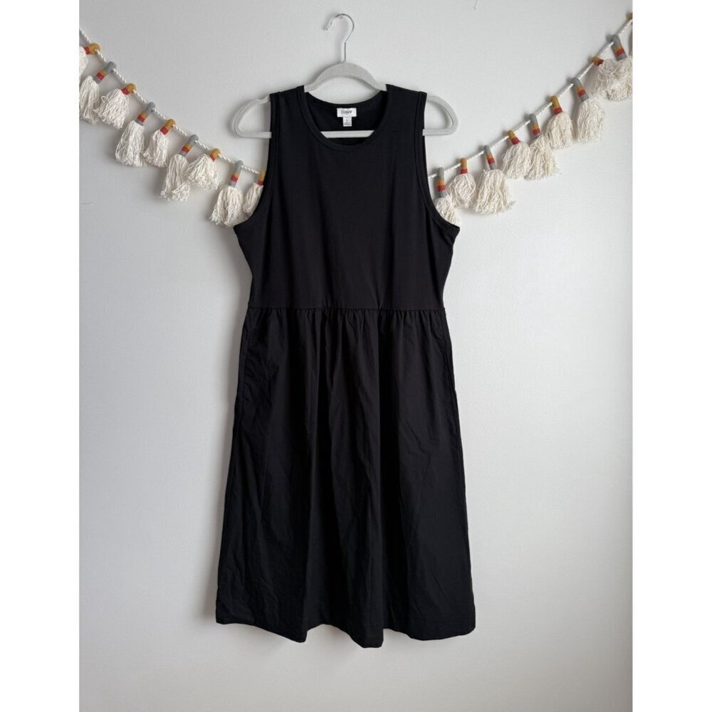 J. Crew High Neck Mixed Knit Black Midi Dress Casual Minimalist Preppy Whimsical